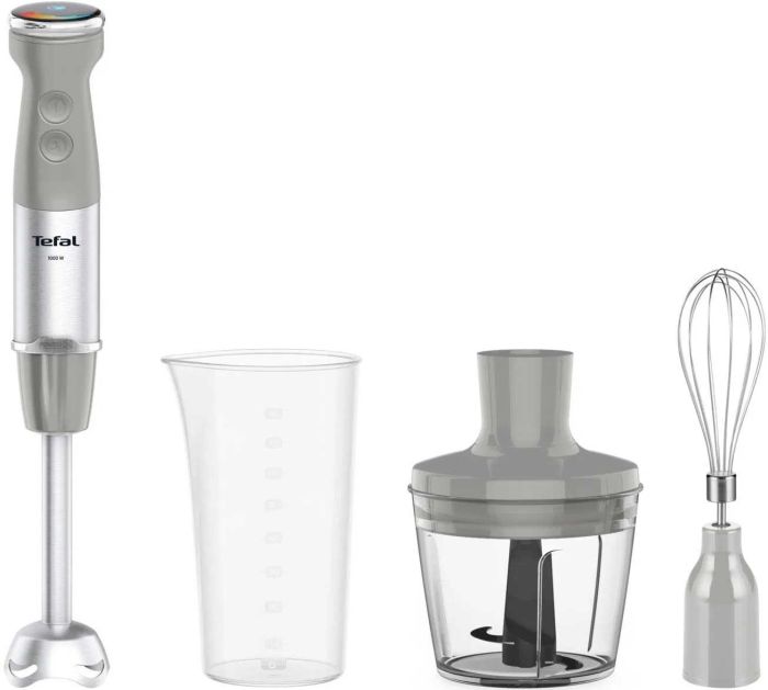 Блендер Tefal погружной Quickchef+ 1000Вт, 3в1, чаша-800мл, чопер-500мл, турборежим, серебристо-серый