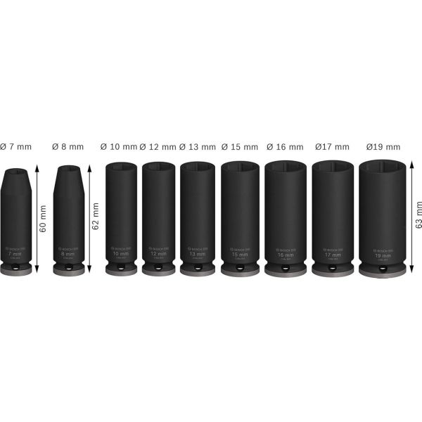 Набор ударных торцевых головок Bosch Professional Deep 9шт 3/8" 63мм