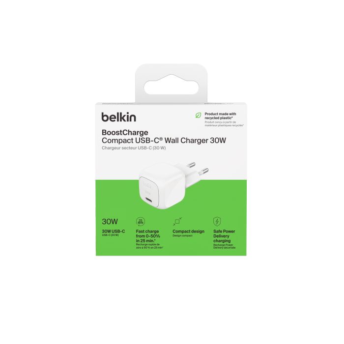 Зарядное устройство сетевое Belkin 30Вт USB-C PD PPS, белый