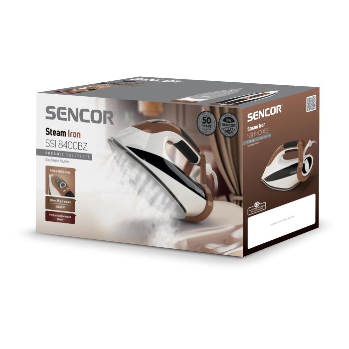 Утюг Sencor, 2800Вт, 330мл, паровой удар -195гр, постоянный пар - 55гр, керам. подошва, бело-коричневый