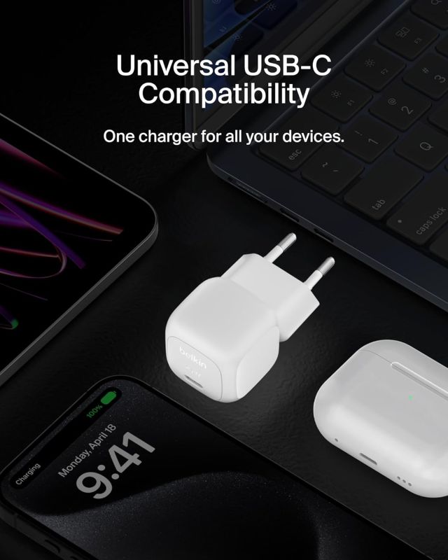 Зарядное устройство сетевое Belkin 20Вт USB-C PD PPS, белый
