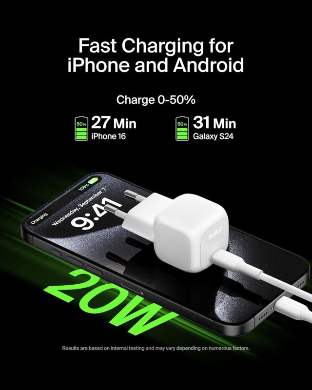 Зарядное устройство сетевое Belkin 20Вт USB-C PD PPS, белый
