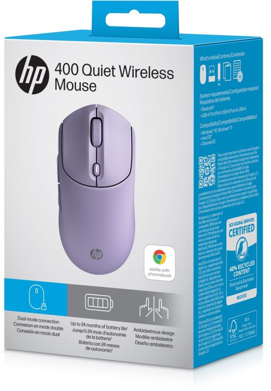 Мышь HP 400 Quiet, WL/BT, фиолетовый