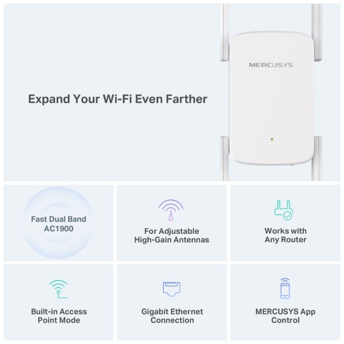 Повторювач Wi-Fi сигналу MERCUSYS  AC1900 1хGE LAN ext. ant x4 Mercusys ME50G