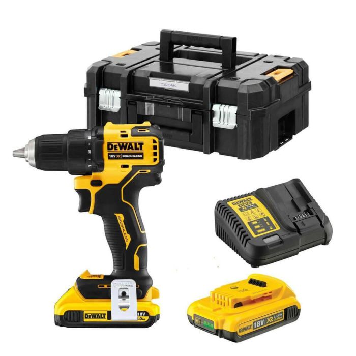 Дриль-шурупокрут DeWalt безщітковий XR Li-Ion 18В акб 2х2А·год 65Нм 450-1650об/хв патрон 13мм ЗП кейс додаткова рукоятка 1.1кг