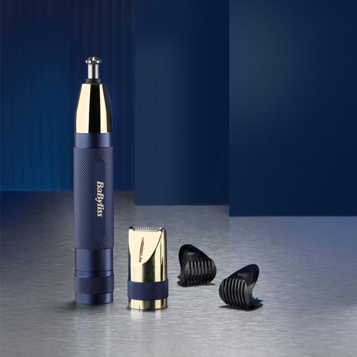 Триммер Babyliss для бровей, усов, носа, ушей, 1xAA, насадок-3, чехол, сталь, синий