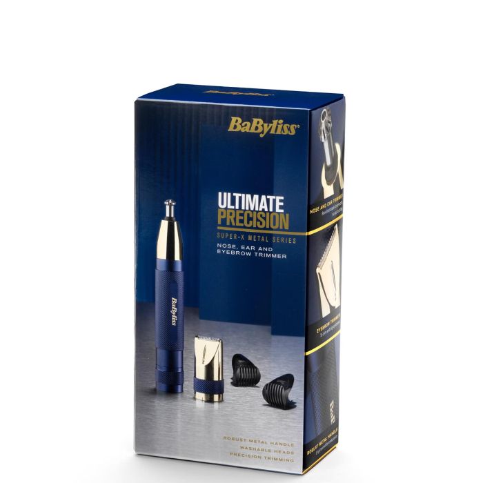 Триммер Babyliss для бровей, усов, носа, ушей, 1xAA, насадок-3, чехол, сталь, синий