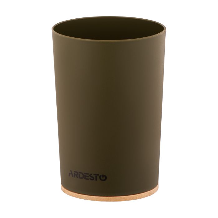 Склянка для зубних щіток Ardesto Minimalism 7.8x11.3см, поліпропілен, бамбук, зелений темний
