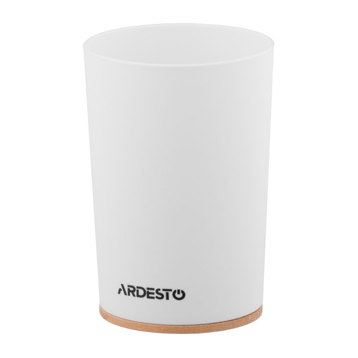 Склянка для зубних щіток Ardesto Minimalism 7.8x11.3см, поліпропілен, бамбук, білий