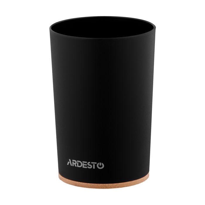 Склянка для зубних щіток Ardesto Minimalism 7.8x11.3см, поліпропілен, бамбук, чорний