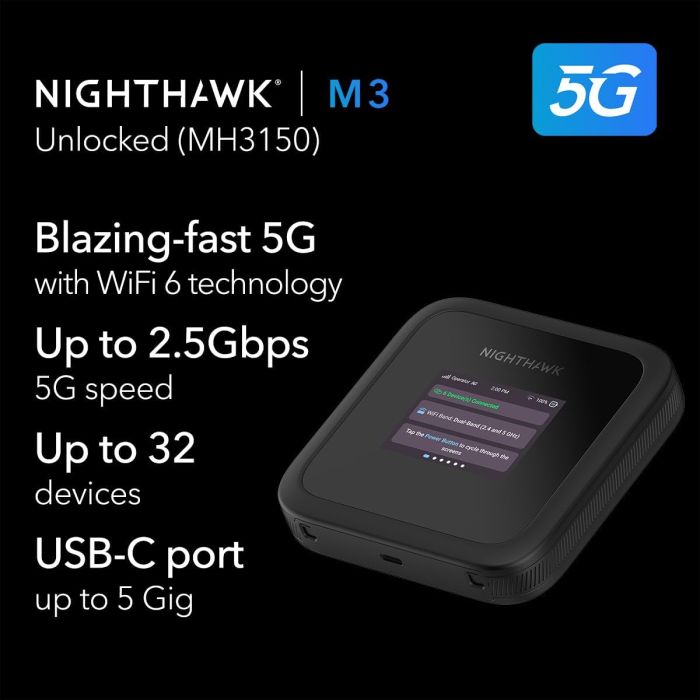 Мобильный маршрутизатор NETGEAR MH3150 Nighthawk M3 AX3600, 5G/4G/LTE, 1xUSB TypeC, 2xTS-9