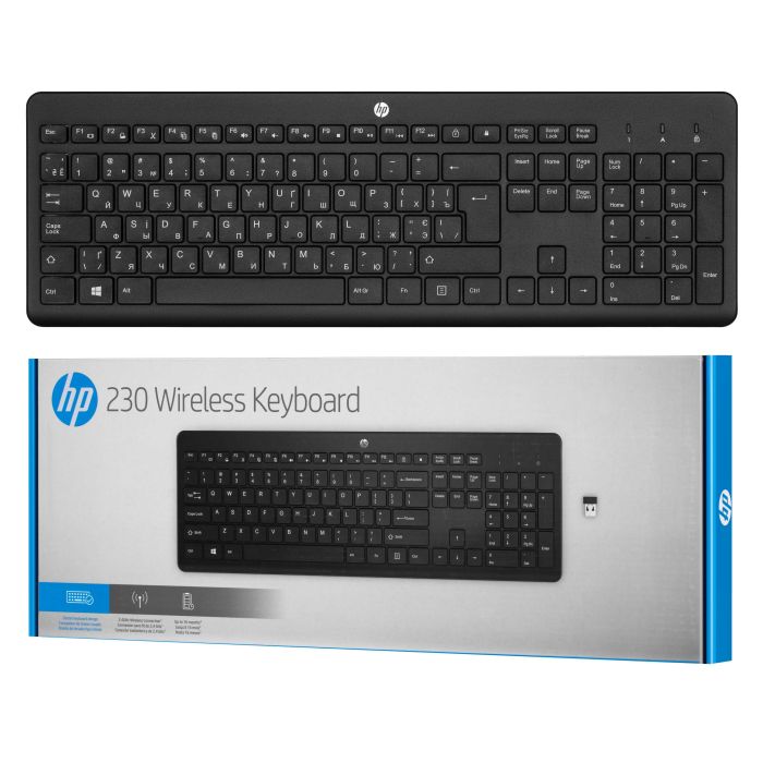 Клавиатура мембранная HP 230, 106key, WL, EN/UK, чёрный