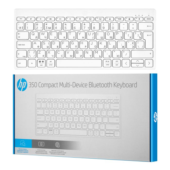 Клавиатура мембранная HP 350 Compact Multi-Device, 78key, BT, EN/UK, белый