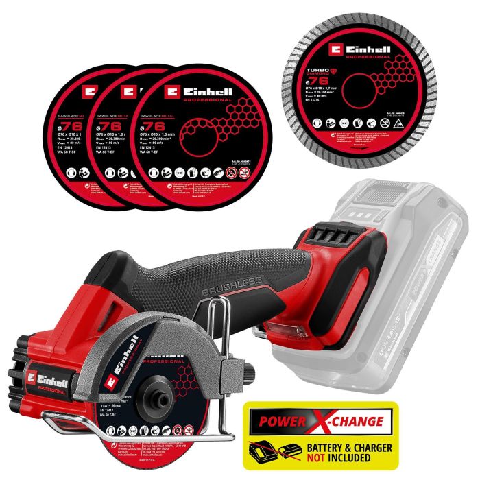 Шлифмашина отрезная аккумуляторная Einhell Professional TP-CO 18/76-C Li BL - Solo бесщеточная 16мм 18В 20000об/мин 0.67кг без АКБ и ЗП