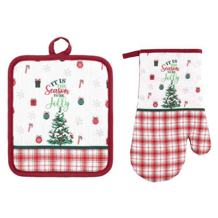 Набір прихваток для кухні Ardesto Christmas Tree 18х20см, 18х30см, 100% поліестер (верх), 100% бавовна (низ), зелений