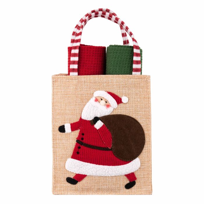 Подарочный набор полотенечек в мешочке Ardesto Christmas Santa 38х63см, 2шт, 100% хлопок, красный, зеленый