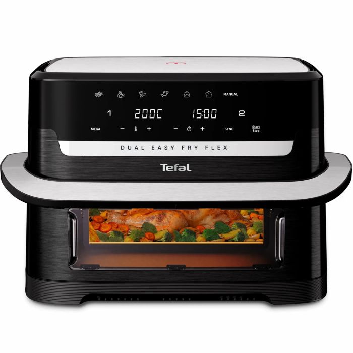 Мультипечь Tefal Dual Easy Fry Flex, 2700Вт, чаша-5.5+3.5л, сенсорное управл., 2 чаши, гриль, пластик, черный