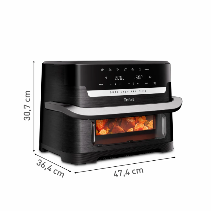 Мультипечь Tefal Dual Easy Fry Flex, 2700Вт, чаша-5.5+3.5л, сенсорное управл., 2 чаши, гриль, пластик, черный