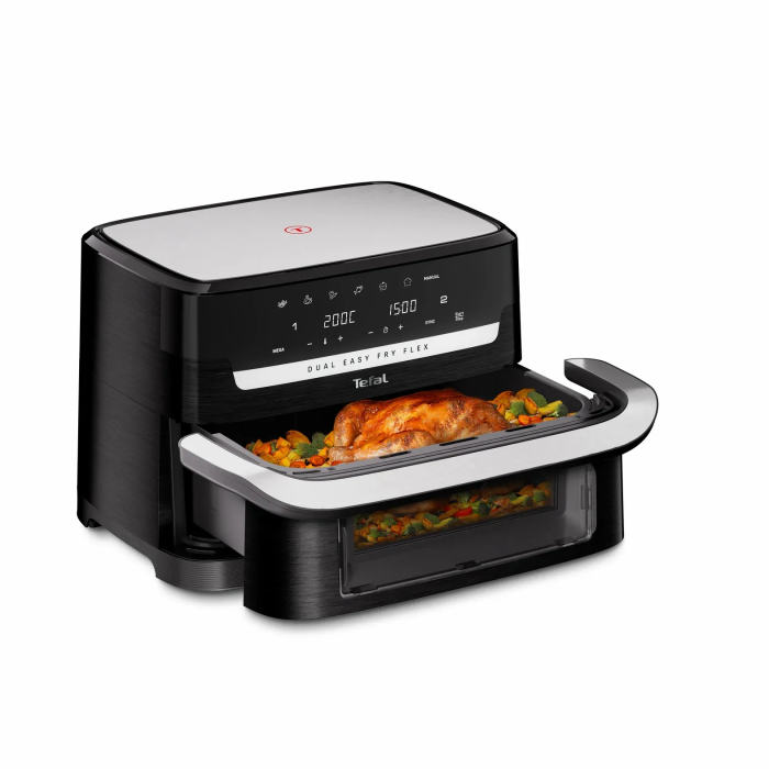 Мультипечь Tefal Dual Easy Fry Flex, 2700Вт, чаша-5.5+3.5л, сенсорное управл., 2 чаши, гриль, пластик, черный