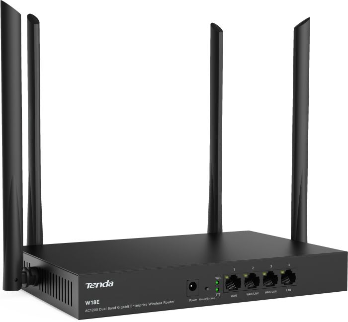 Маршрутизатор TENDA  Hotspot AC1200 4xGE (1xGE WAN, 2xGE LAN/WAN, 1xGE LAN) Tenda W18E