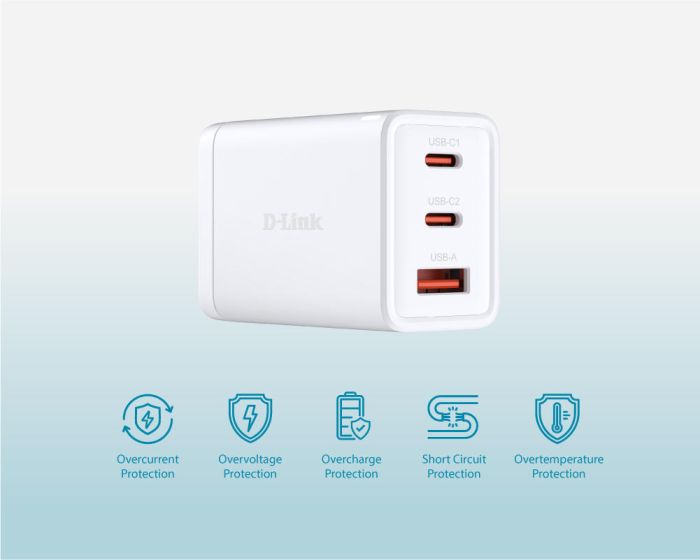 Зарядное устройство сетевое   65Вт GaN 2хUSB-С, 1xUSB-A, белый D-Link DCP-651
