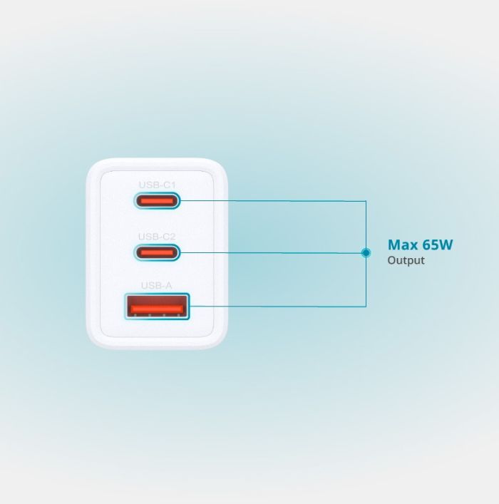 Зарядное устройство сетевое   65Вт GaN 2хUSB-С, 1xUSB-A, белый D-Link DCP-651