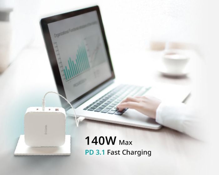 Зарядное устройство сетевое   140Вт GaN 3хUSB-С, 1xUSB-A, белый D-Link DCF-141
