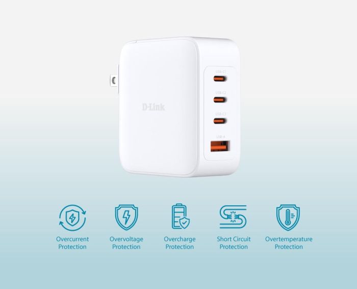 Зарядное устройство сетевое   140Вт GaN 3хUSB-С, 1xUSB-A, белый D-Link DCF-141
