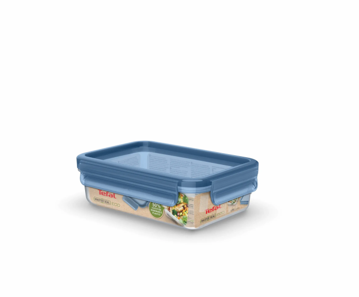 Контейнер Tefal Master Seal Eco 0,8л, прямокутний, пластик, прозорий, блакитний