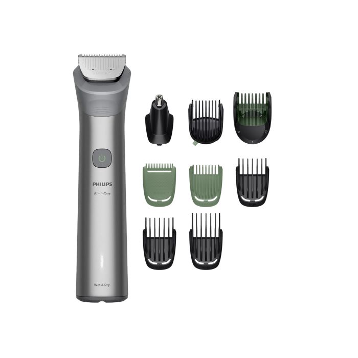 Тример Philips Series 5000, для обличчя, голови, тіла, акум., насадок-9, сталь, сірий