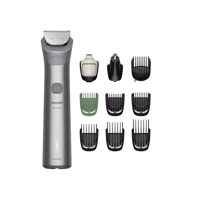Тример Philips Series 5000, для бороди, голови та тіла, насадок-10, сталь, сірий