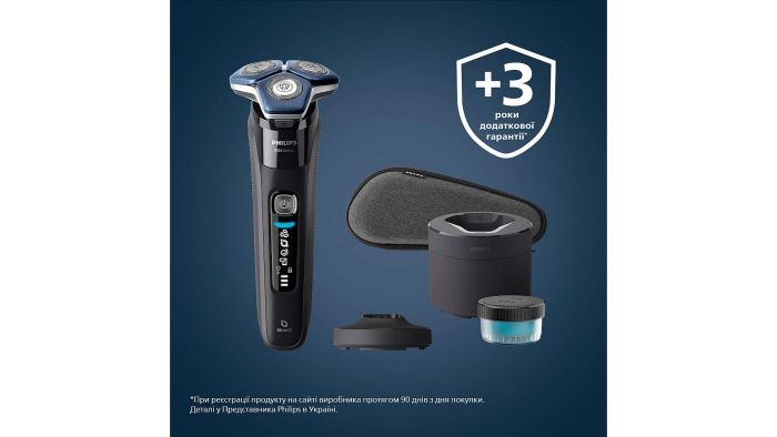 Бритва електр. Philips Series 7000 роторная,  бритв.головок-3, Li-Ion, сух.+влажн., триммер, индикат. заряда, триммер, чехол, синий