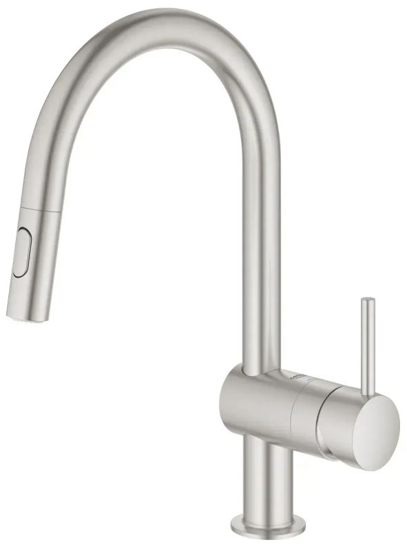 Змішувач для кухні Grohe Minta, довж.виливу - 223мм, поворотний/витяжний, 1 важіль, суперсталь