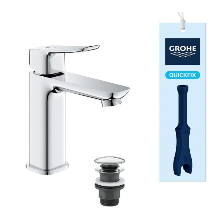 Смеситель для раковины Grohe QuickFix Dice ColdStart M-размера, дл. излива - 116мм, неповоротный, 1 рычаг, хром