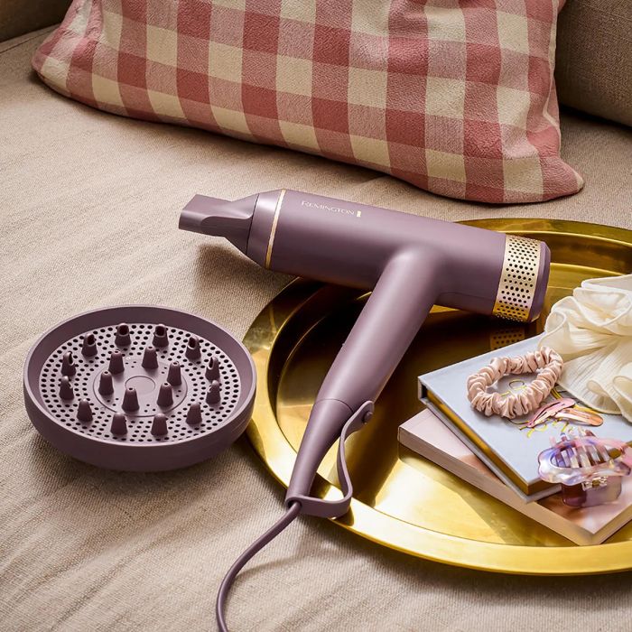 Фен Remington AIRvive, 1600Вт, 3 режими, дифузор, іоніз-я, хол. обдув, фіолетово-золотий