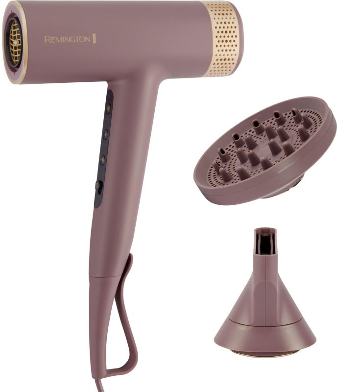 Фен Remington AIRvive, 1600Вт, 3 режими, дифузор, іоніз-я, хол. обдув, фіолетово-золотий