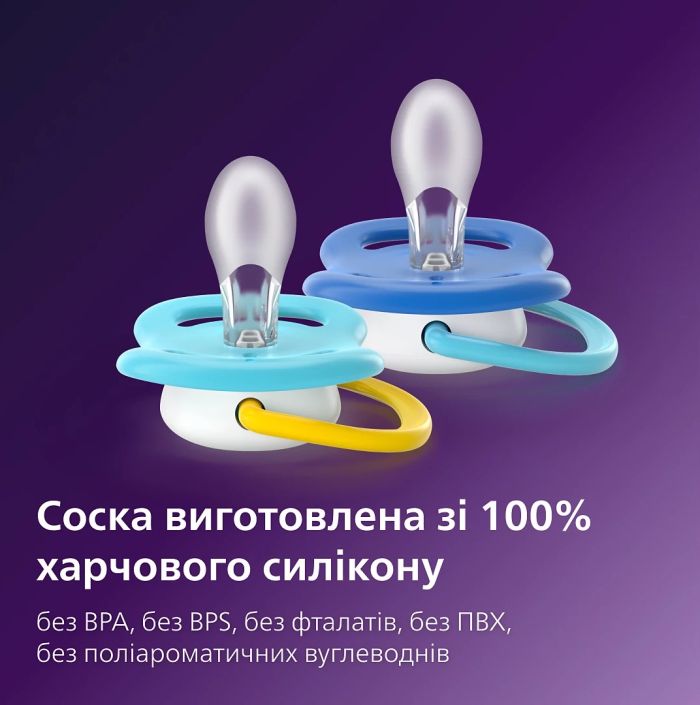 Пустушка  Avent Ultra Air, 6-18 міс., 2шт, дизайн для хлопчиків.