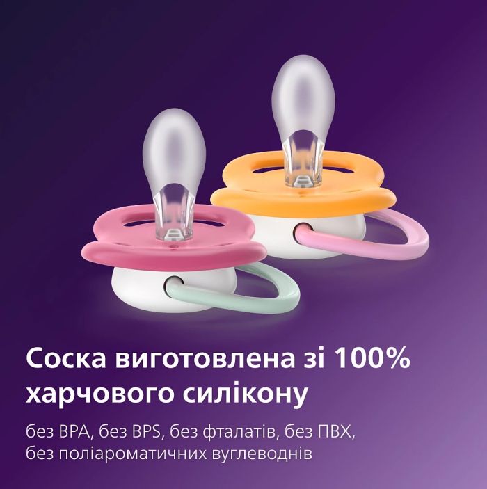 Пустышка Avent Ultra Air, 6-18 мес., 2шт, дизайн для девушек.
