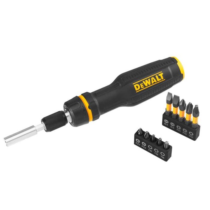 Отвертка DeWalt FULL FIT Telescoping, 10 насадок, рукоятка двухкомпонентная, 25-50мм, 10 бит, SL, PH, SQ