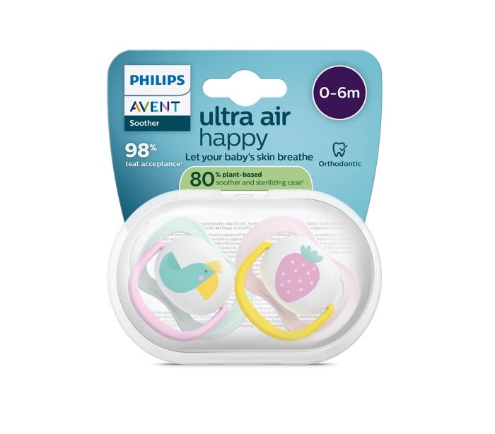 Пустышка Avent Ultra Air, 0-6 мес., 2шт, дизайн для девушек.