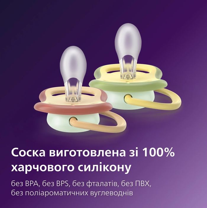 Пустышка Avent Ultra Air Ночная, 0-6 мес., 2шт, нейтральный дизайн.