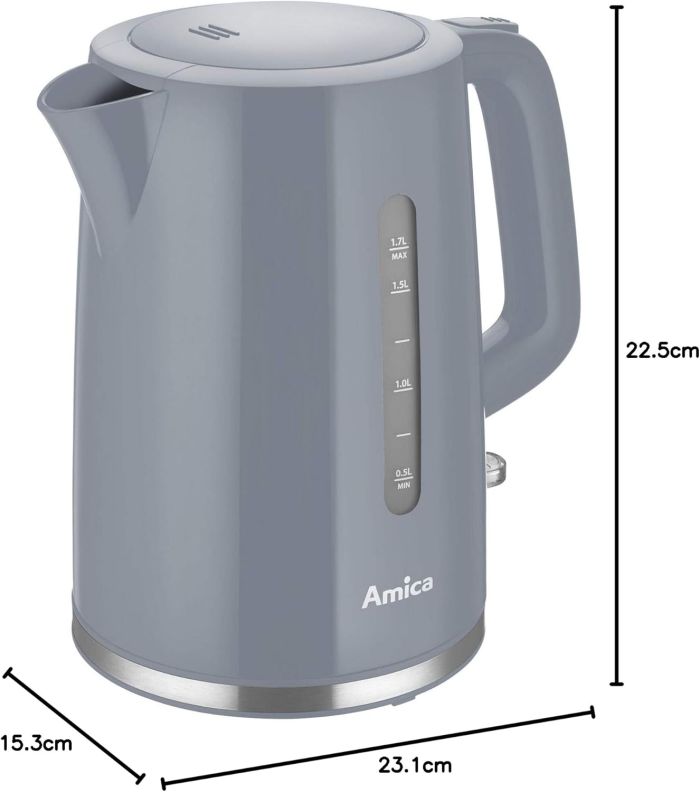 Електрочайник Amica 1.7л, пластик, сірий