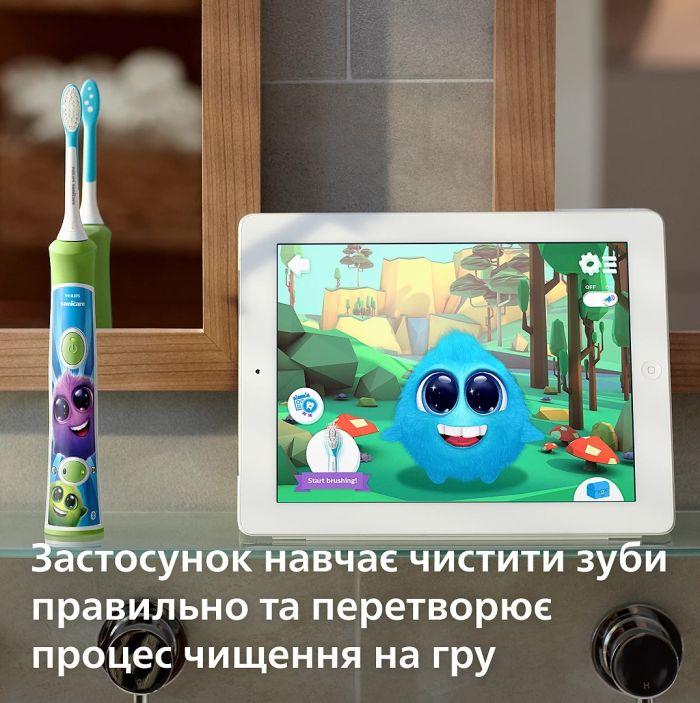 Щетка зубная электр. Philips Sonicare For Kids, 62т. колеб/мин, насадок-2, светло-зеленый