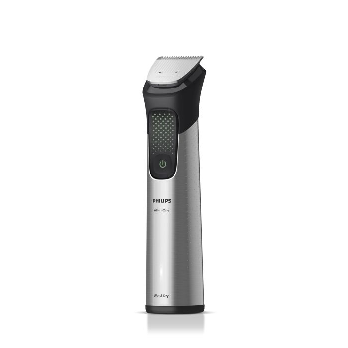 Триммер Philips Series 9000 для бороды, головы, тела, акум., насадок-15, OneBlade в компл., сталь, серый
