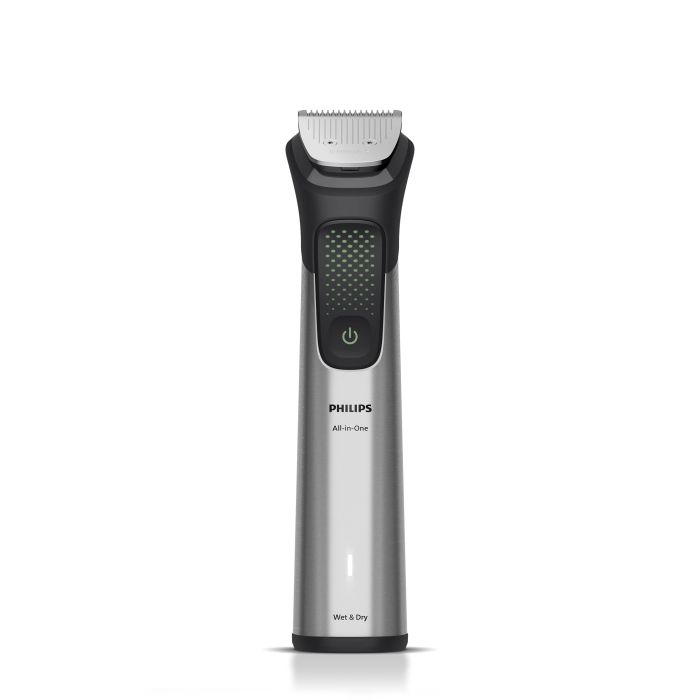 Триммер Philips Series 9000 для бороды, головы, тела, акум., насадок-15, OneBlade в компл., сталь, серый