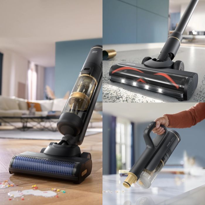 Пилосос Philips безпровідний Series 7000 AquaTrio, вологе прибирання, конт пил -0.42л, автон. робота до 45хв, PowerCyclone Aqua, чорний