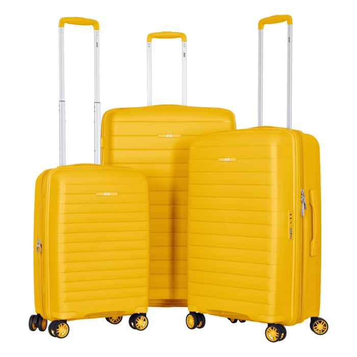 Набір валіз 2E, Aero, поліпропілен, (L+M+S), TSA, 4 колеса, EXP, бурштиново-жовтий
