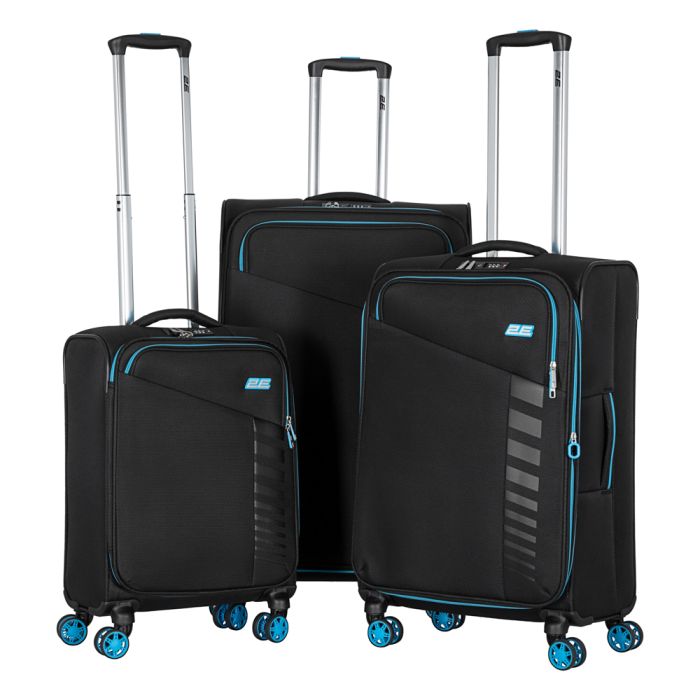 Набор чемоданов 2E, Trek, (L+M+S), TSA, 4 колеса, + 3 рюкзака Cabin (2E-BPET-CABIN-BK), полиестр, черный