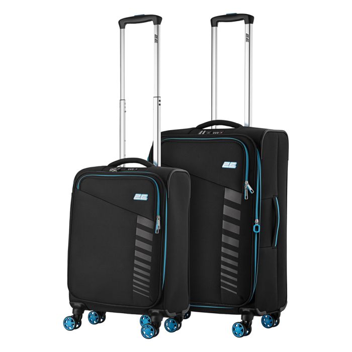 Набор чемоданов 2E, Trek, (M+S), TSA, 4 колеса, + 2 рюкзака Cabin (2E-BPET-CABIN-BK), полиестр, черный