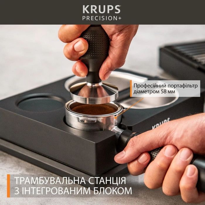 Кофеварка Krups рожковая Precision+, 3.5л, молотый, 15 бар, серый